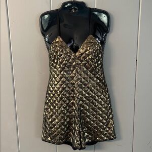 Kendall & Kylie Sequin Romper Gold Black Glam Goddess Festival Whimsigoth Rave